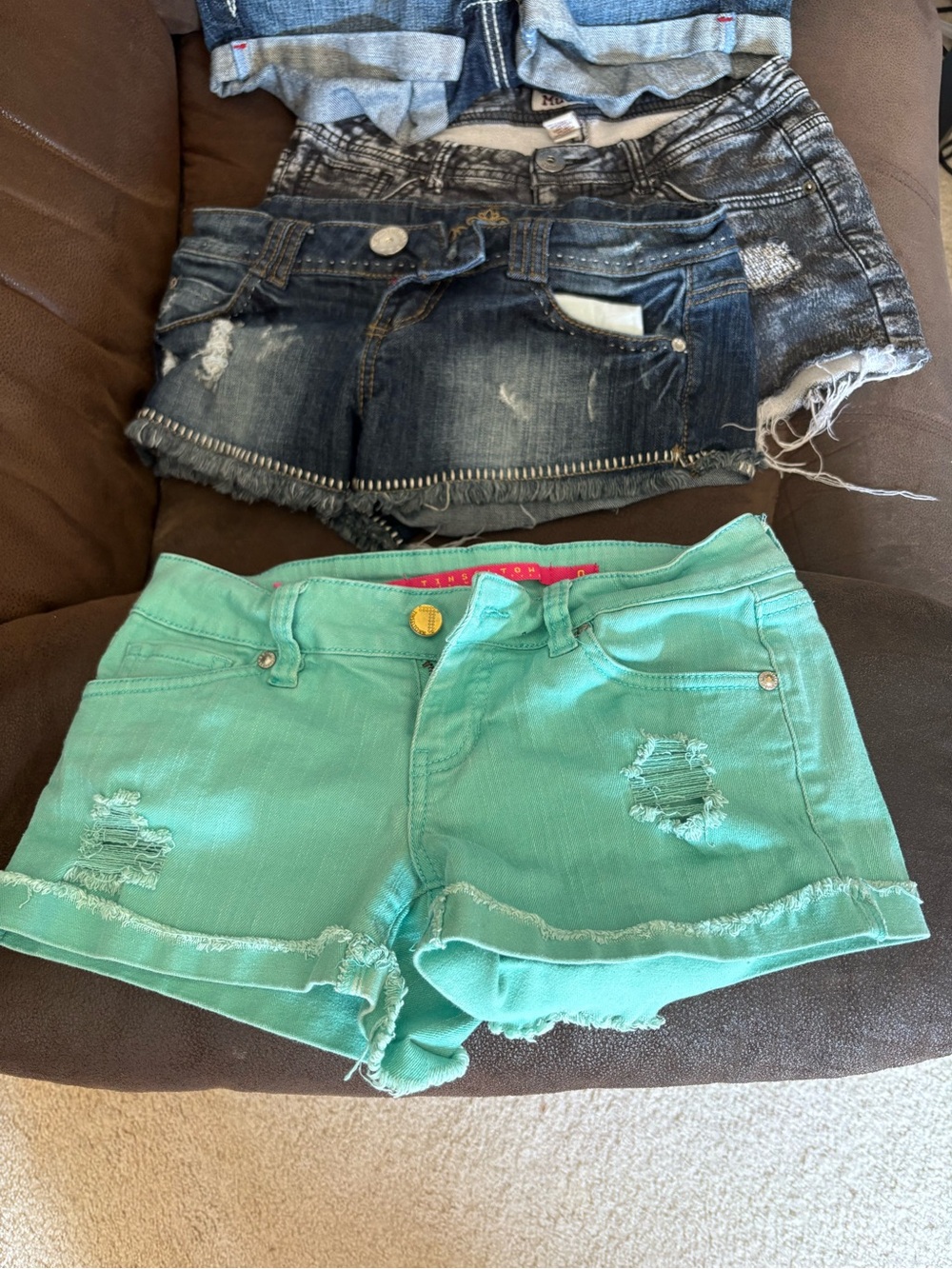 Tinseltown Mint Green Distressed Denim Shorts